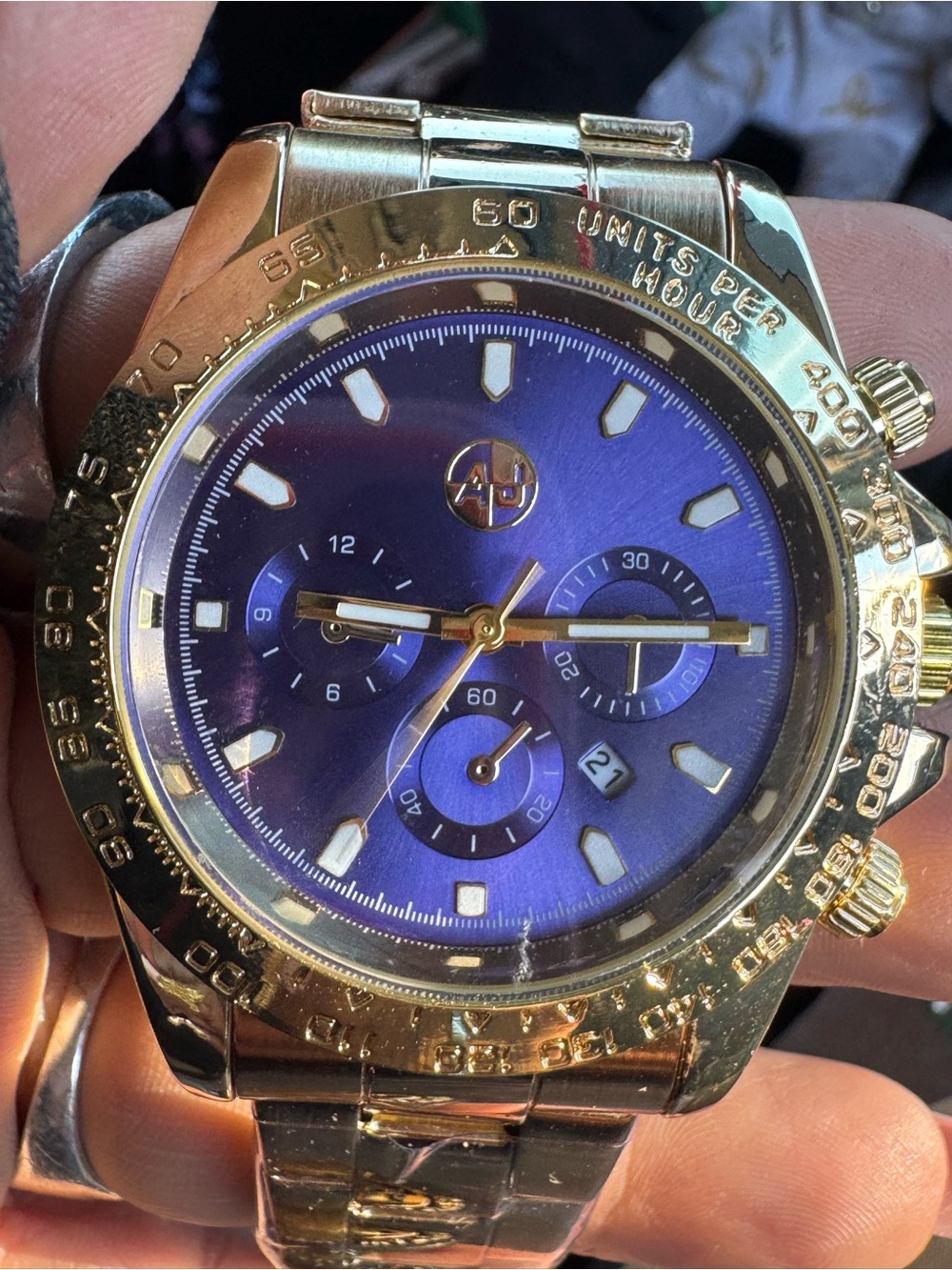 Gold-Tone Men's Watch with Blue Dial - Unbranded
